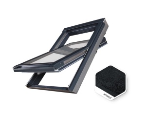 Okno FAKRO PTP-V U41 BCMX 55x118 RAL9005 GREENVIEW - okno PVC w okleinie antracyt