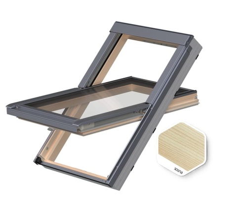 Okno FAKRO PTP-V U41 GIMX RAL7022 GREENVIEW - okno PVC w okleinie sosna